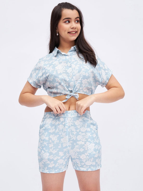 Blue floral top & shorts set