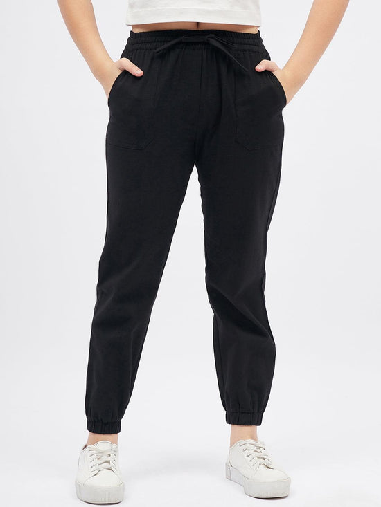 Black Solid Joggers for Girls