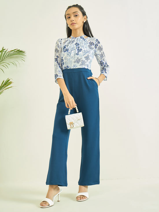 Luyk Girls Blue Floral Printed Jumpsuit