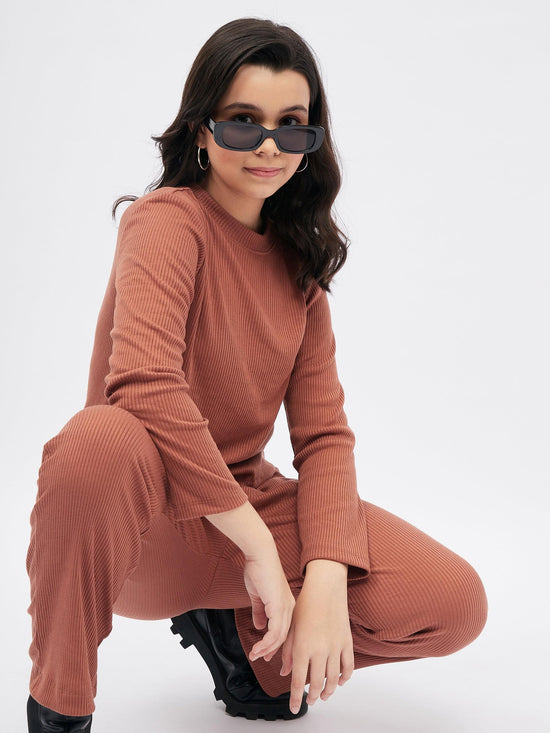 Brown Ribbed Winter Co-Ord Set