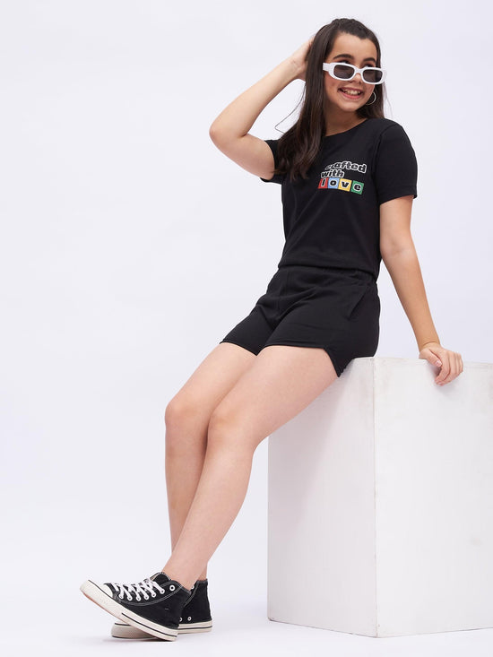 Black Printed tshirt & shorts set