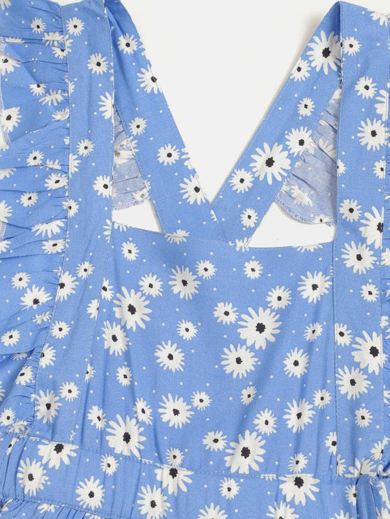 Blue Floral Frill Jumpsuit