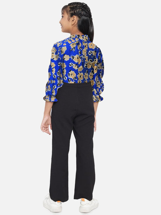 Black Blue Floral Printed Jumpsuit