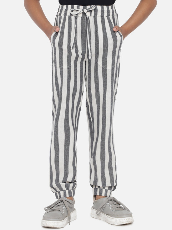 Regular Fit Girls White, Grey Trousers