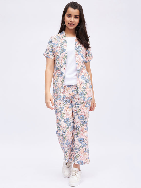 Floral shrug & trousers set with T-shirt