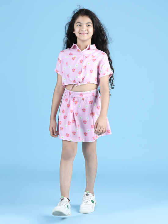 Girls Casual Top Skirt (Pink)