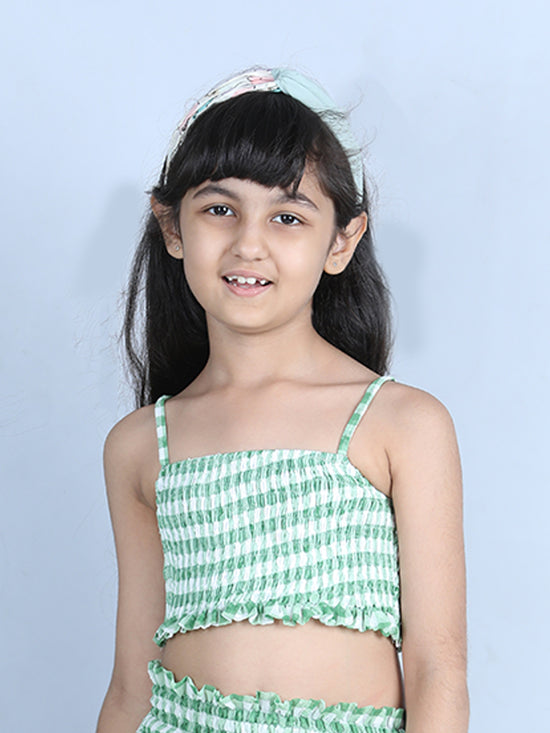 Girls Chiffon Crop Top (Green, Pack of 1)