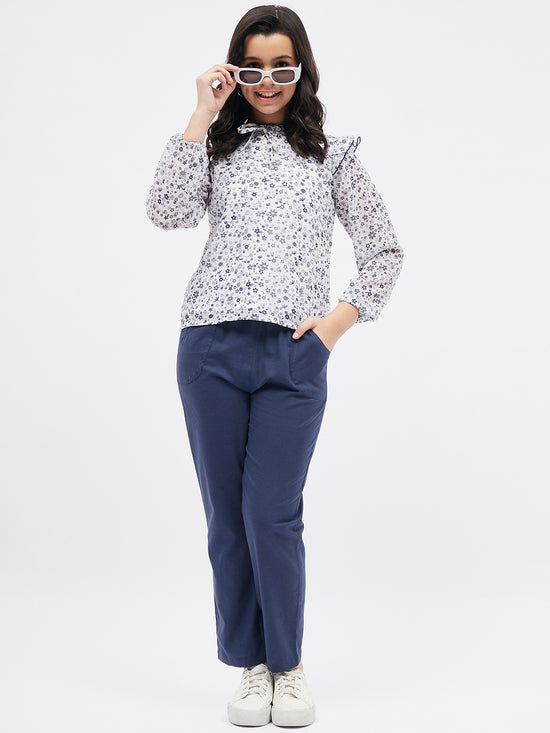 Navy Blue Girls Casual Top Trouser Clothing Set