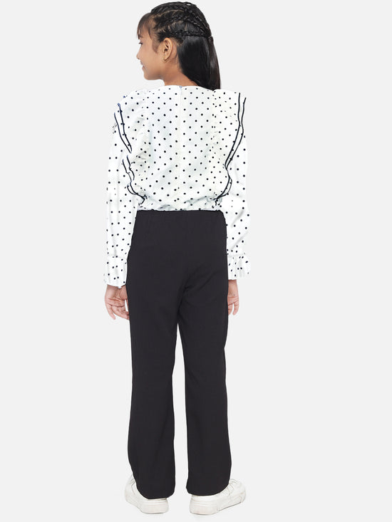 White Black Polka Frill Jumpsuit