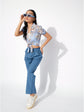Blue stripe shirt & trouser clothing set with crop top