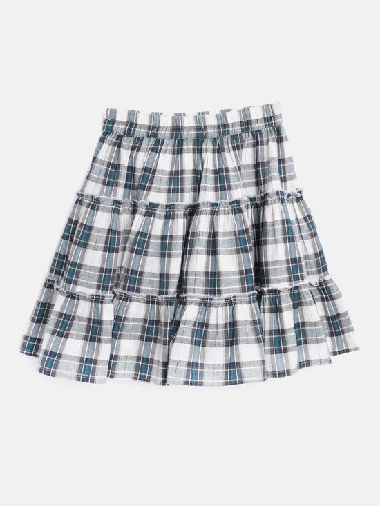 Checkered Girls Tiered Multicolor Skirt