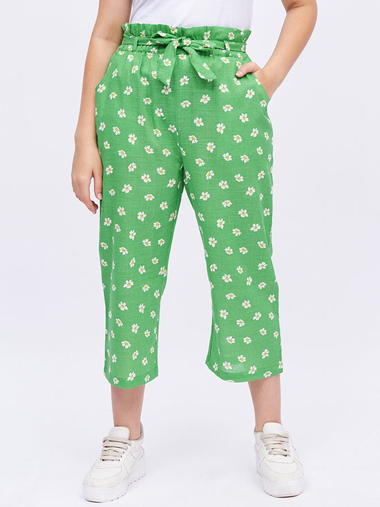 Girls Printed Cotton Smart High-Rise Easy Wash Trousers