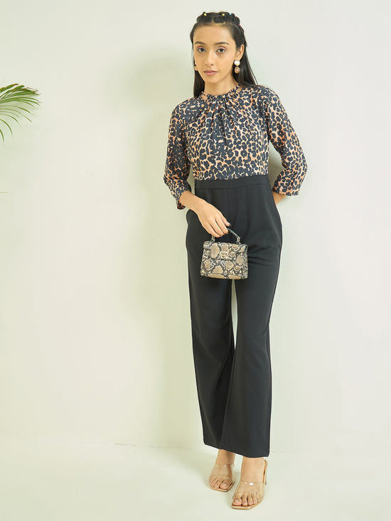 Luyk Girls Black Animal Printed Jumpsuit