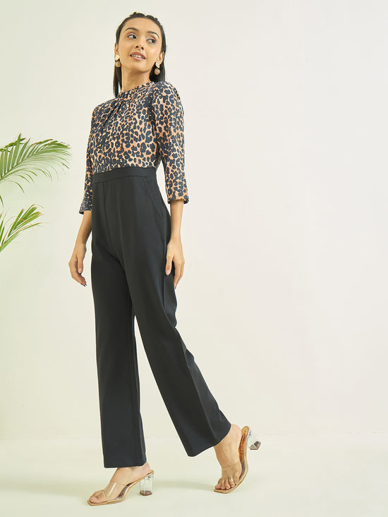 Luyk Girls Black Animal Printed Jumpsuit