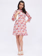 Girls Floral Printed Bell Sleeves Fit & Flare Mini Dress