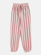 Girls Pink Striped High-Rise Pleated Joggers Trousers