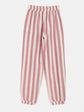 Girls Pink Striped High-Rise Pleated Joggers Trousers