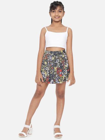 Floral Print Girls Pleated Multicolor Skirt