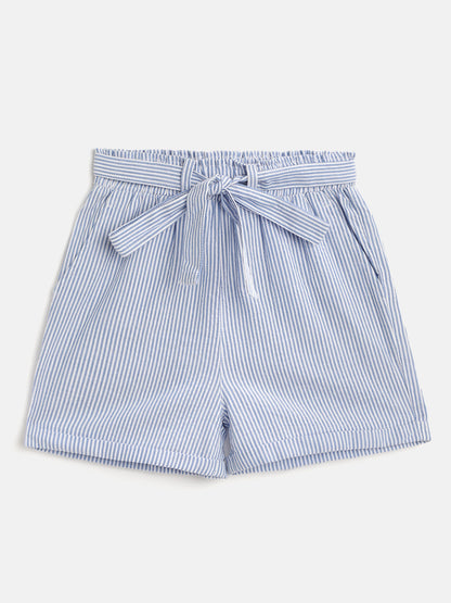 Short For Girls Casual Striped Pure Cotton (Blue, Pack of 1)