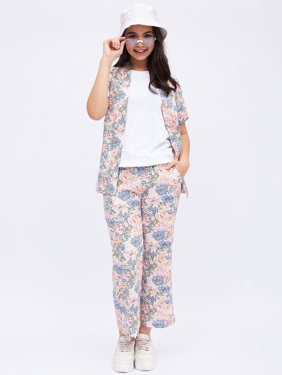 Floral shrug & trousers set with T-shirt