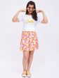 Printed tshirt with multi colour mini skirt